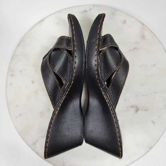 Merona Leather Wedge Sandals Womens 8 Black Stitching Slip on Mules Slides Y2k - Picture 11 of 15